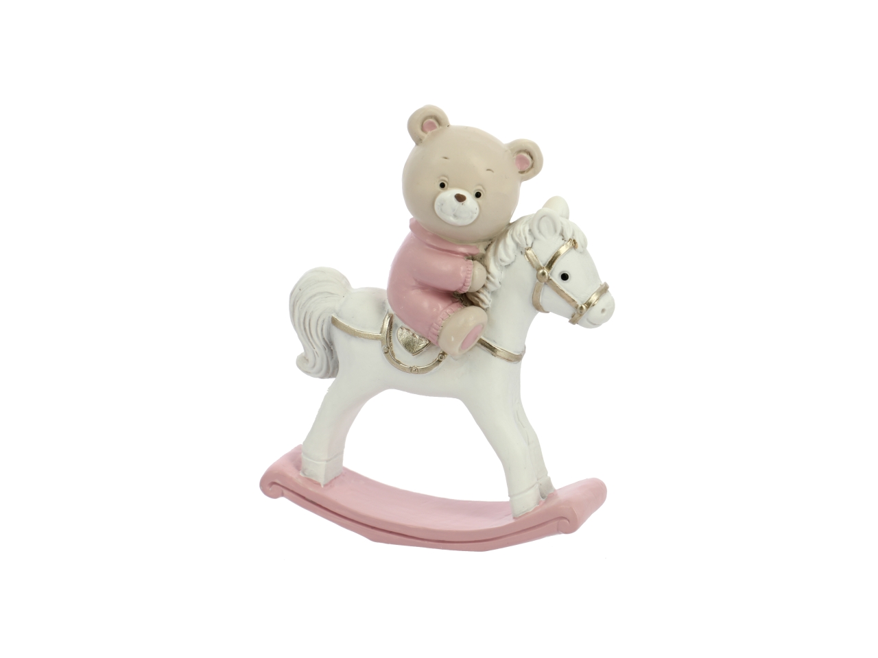 CAVALLO DONDOLO RESINA C/ORSO 8X10CM ROSA 26VS9505