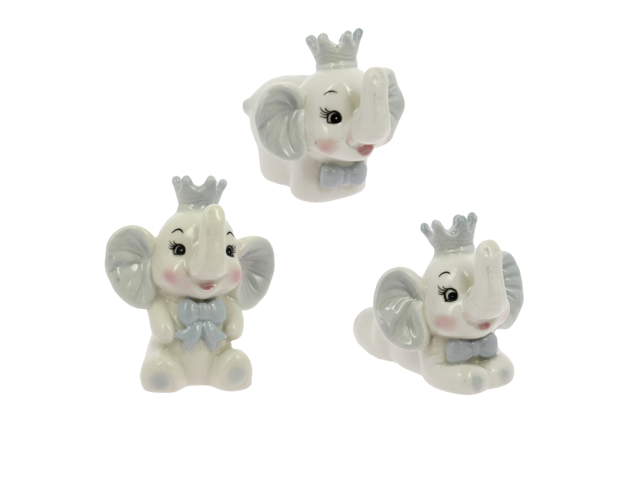 ELEFANTE PORCELLANA C/FIOCCO 3ASS.AZZURRO 26VA9435