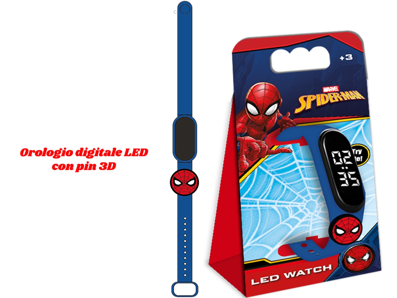 SPIDERMAN OROLOGIO DIGITALE LED CON PIN 3D GNT49SP