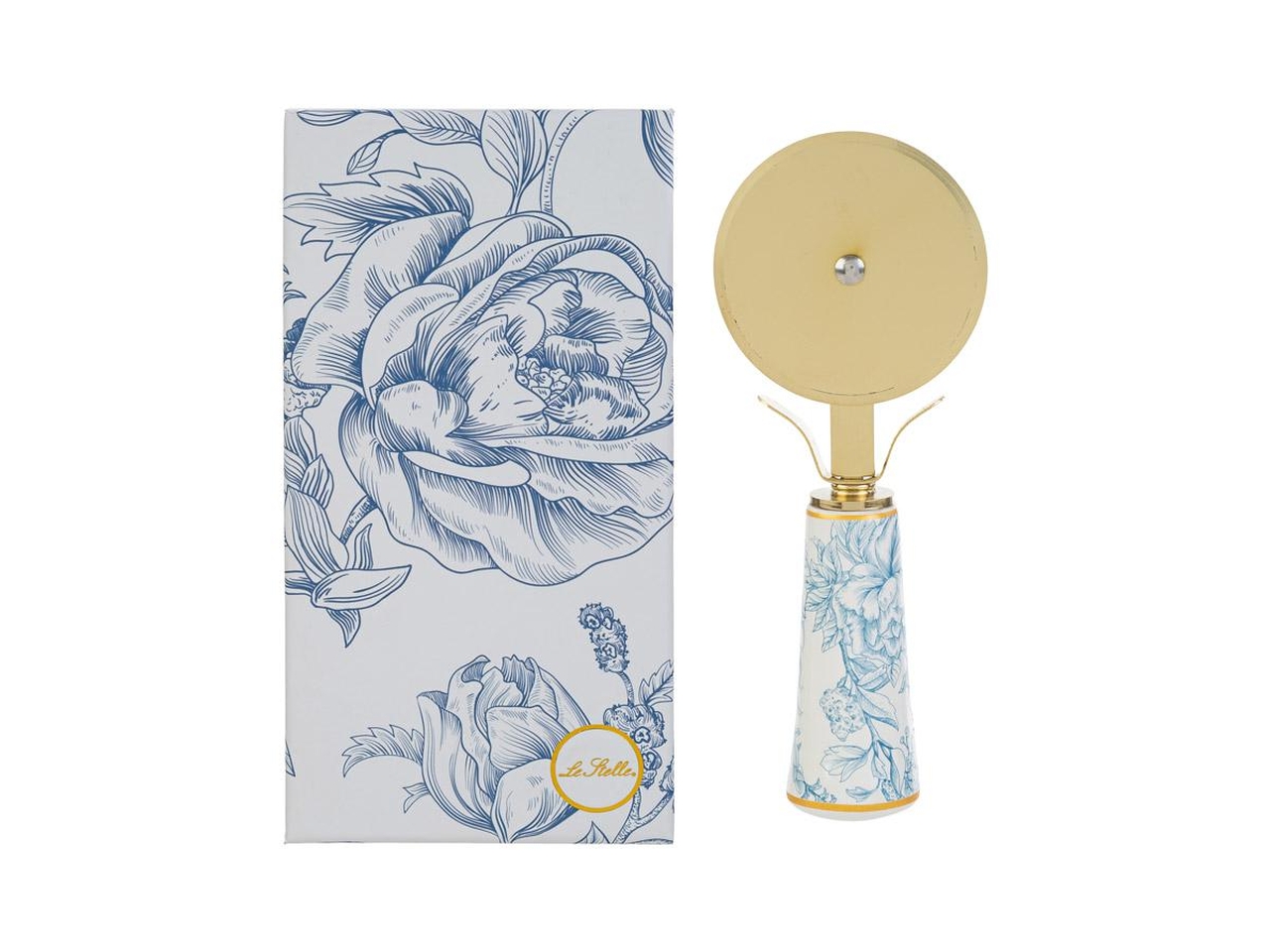 TAGLIA PIZZA 15CM C/MANICO DECORATO CELESTE 58254