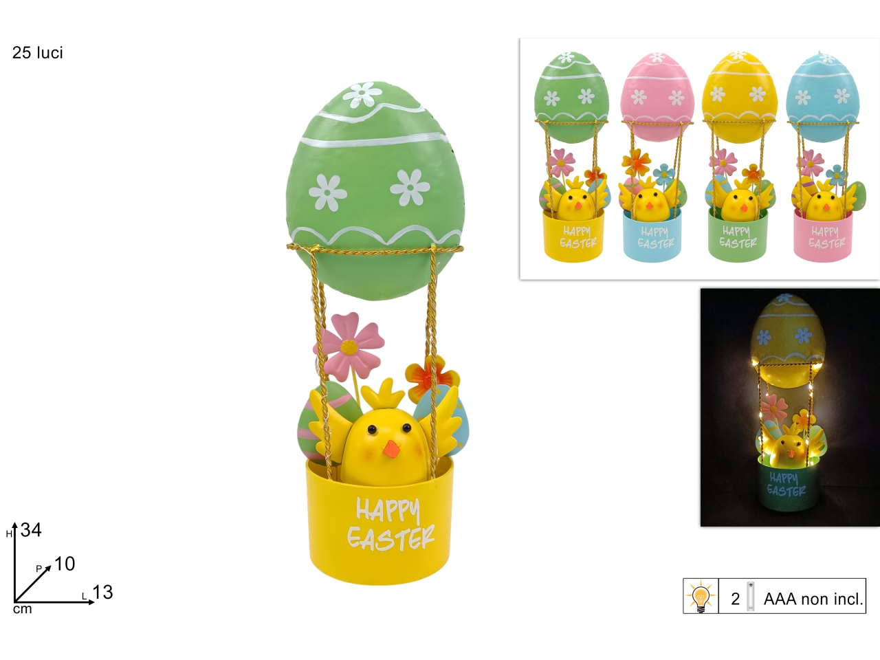 MONGOLFIERA UOVO PULCINO 25LED BAT.ASS XPA25008761