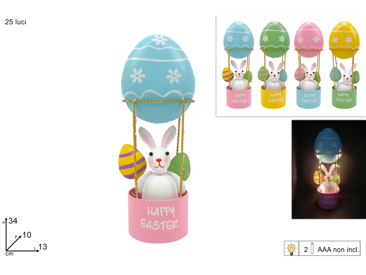 MONGOLFIERA UOVO CONIGL.25LED BAT.ASS. XPA25008751 MONGOLFIERA UOVO CONIGL.25LED BAT.ASS. XPA25008751