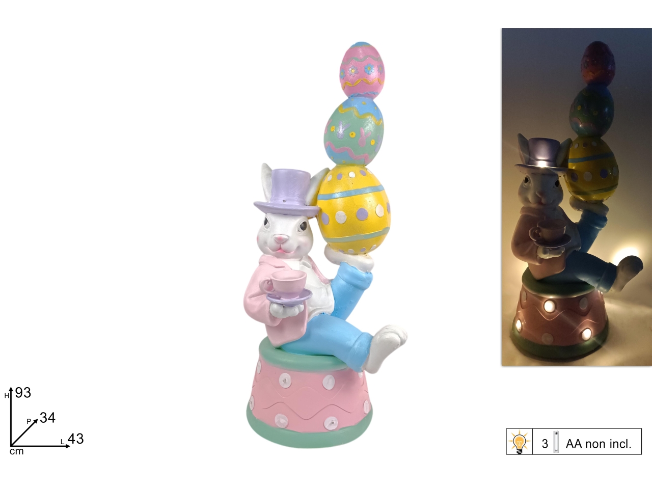 CONIGLIO CON UOVA E LUCI 93CM XPA24002071