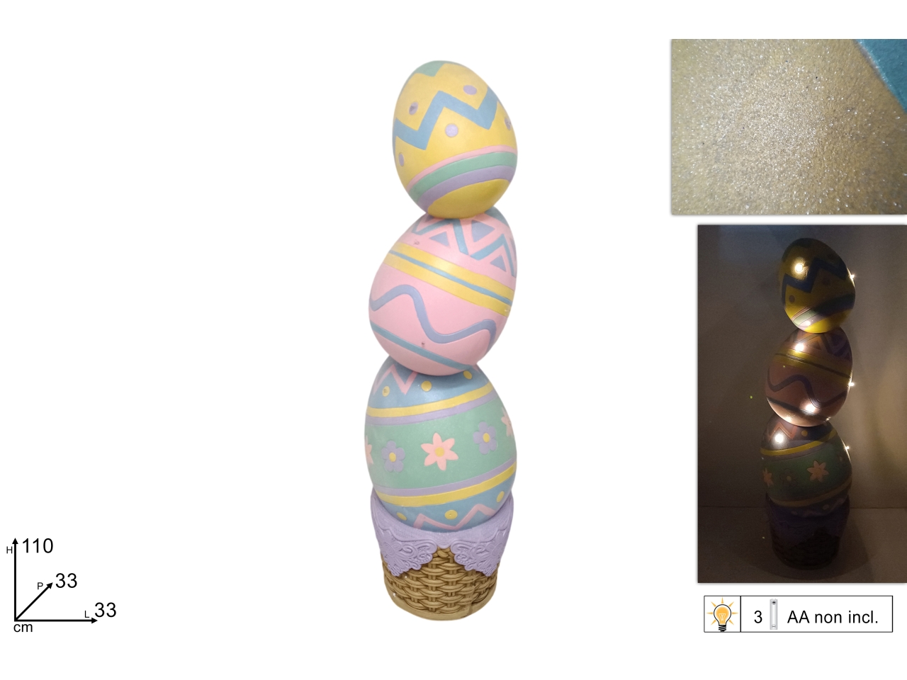 CESTINO CON 3 UOVA E LUCI 110CM XPA24002081