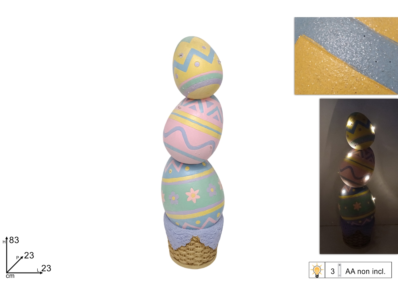 CESTINO CON 3 UOVA E LUCI 83CM XPA24002091