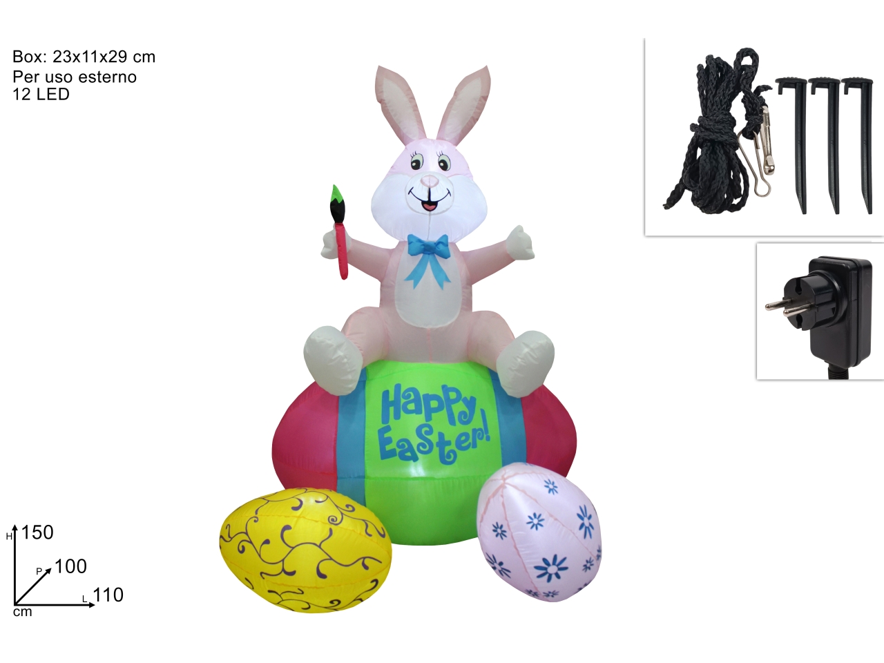 GONFIABILE CONIGLIO UOVA 150CM 12LED XPA25000371 GONFIABILE CONIGLIO UOVA 150CM 12LED XPA25000371
