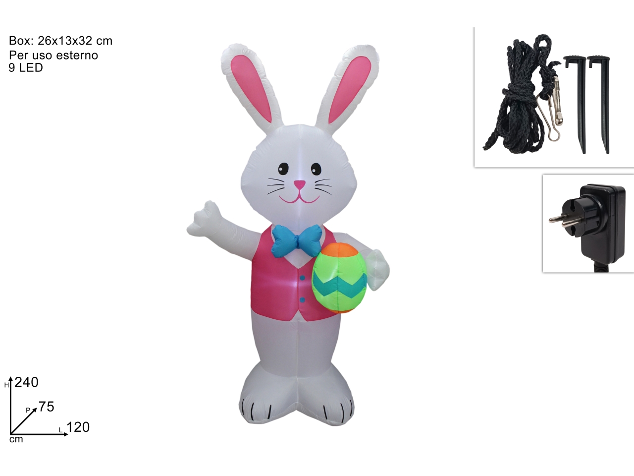 GONFIABILE CONIGLIO C/UOVO 240CM 9 LED XPA25000361 GONFIABILE CONIGLIO C/UOVO 240CM 9 LED XPA25000361