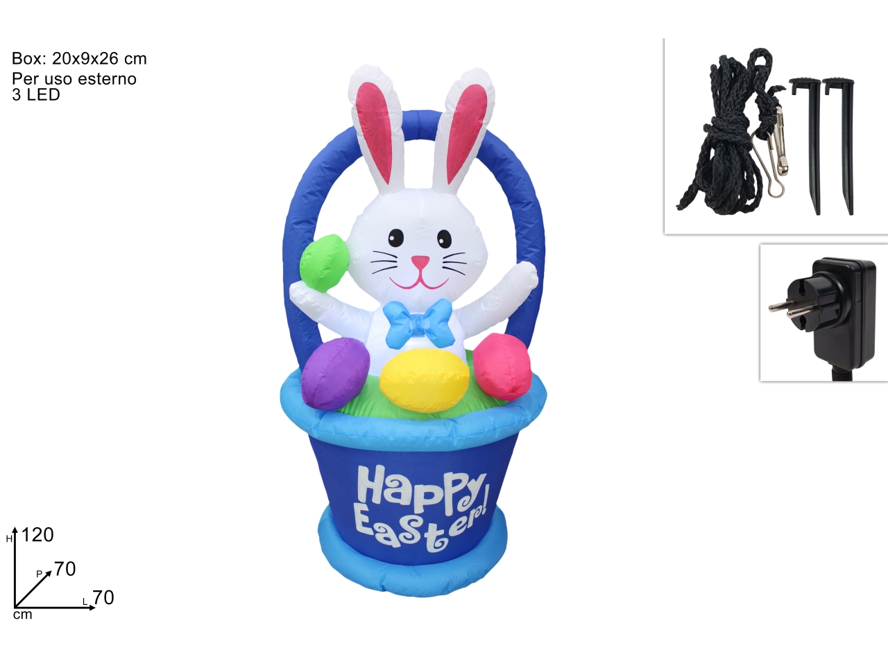 GONFIABILE CESTINO C/CONIGL.120CM 3LED XPA25000351 GONFIABILE CESTINO C/CONIGL.120CM 3LED XPA25000351