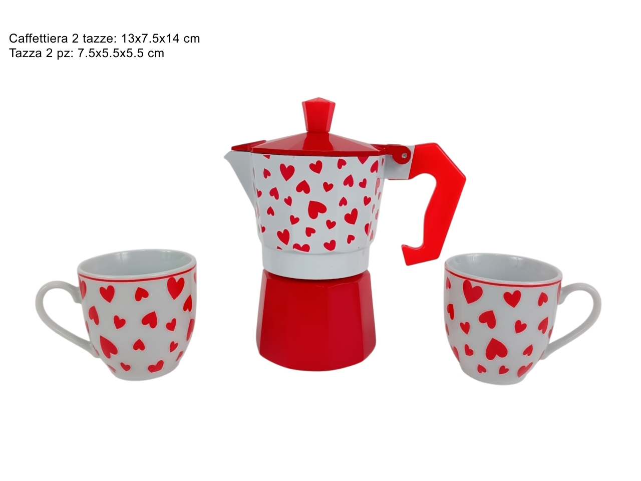 CAFFETTIERA 2 TAZZE + 2 TAZZINE CUORI XSV25000811