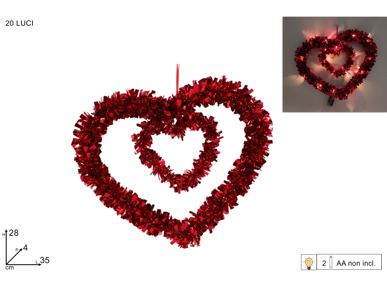 DOPPIO CUORE APP. 20 LED FILO ADDOBBO XSV25001771