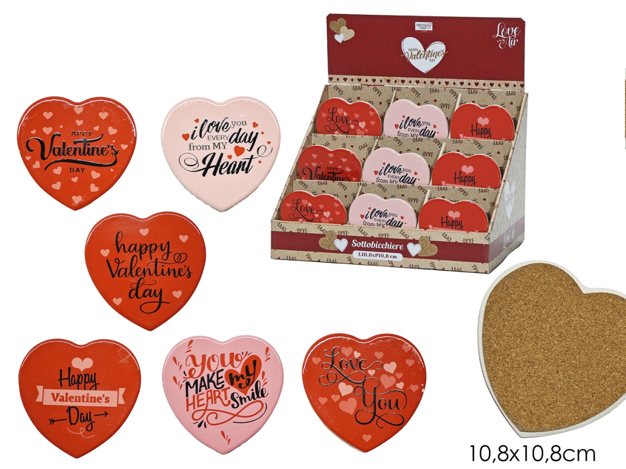 SOTTOBICCHIERI CUORE 10,8X10,8CM IN 6 ASS. 581937