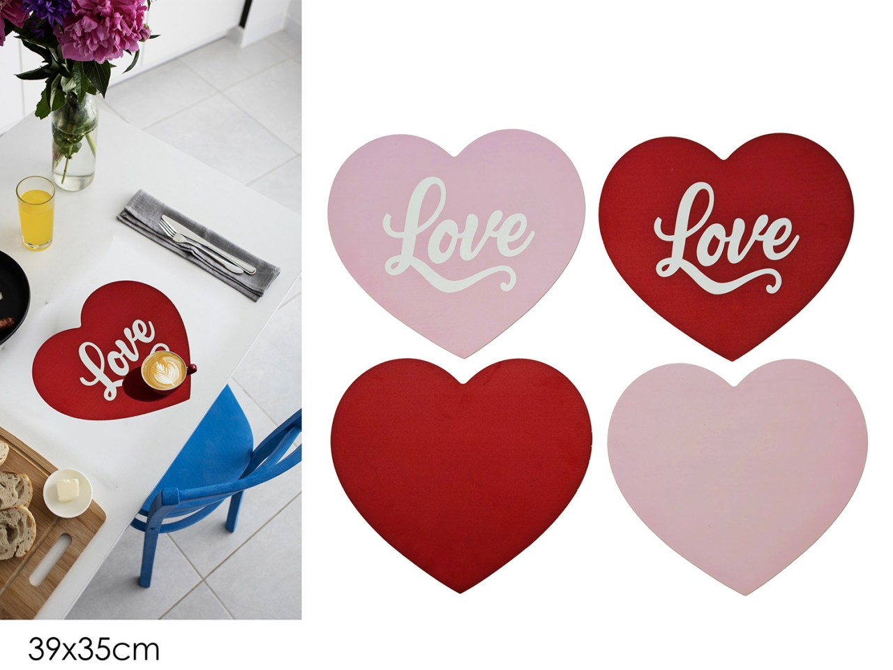 TOVAGLIETTA CUORE 39X35CM IN 4 ASSORTIMENTI 596291