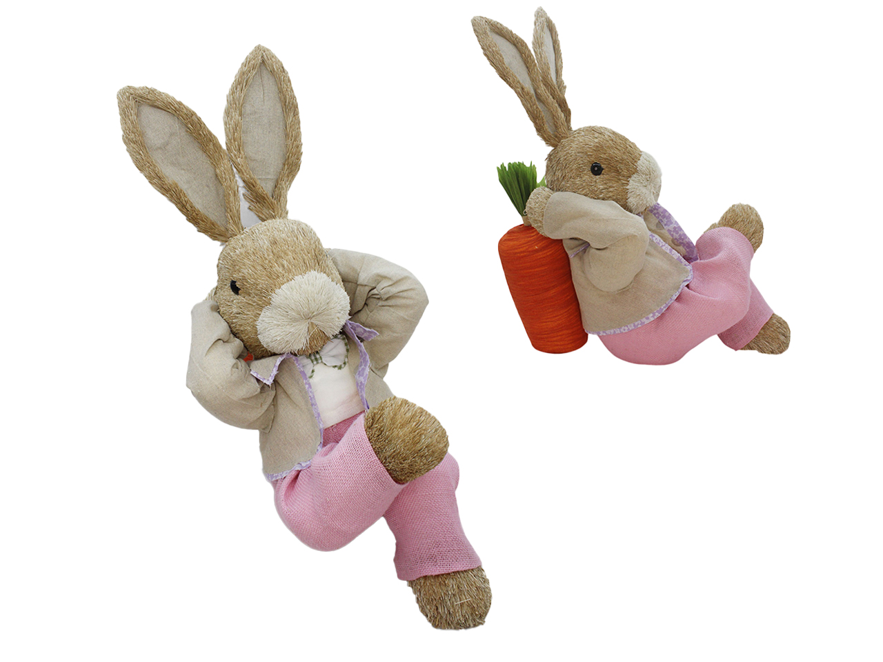 CONIGLIO POLISTIR. IN PAGLIA SEDUTO38CM ROSA61468