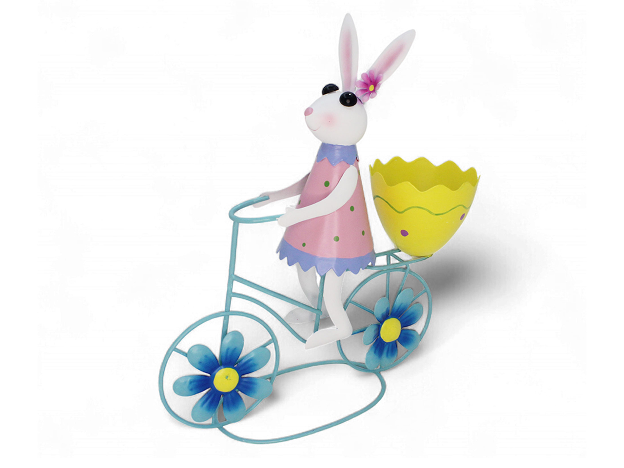 CONIGLIO IN METALLO SU BICI E UOVO 27X9X30CM 62656