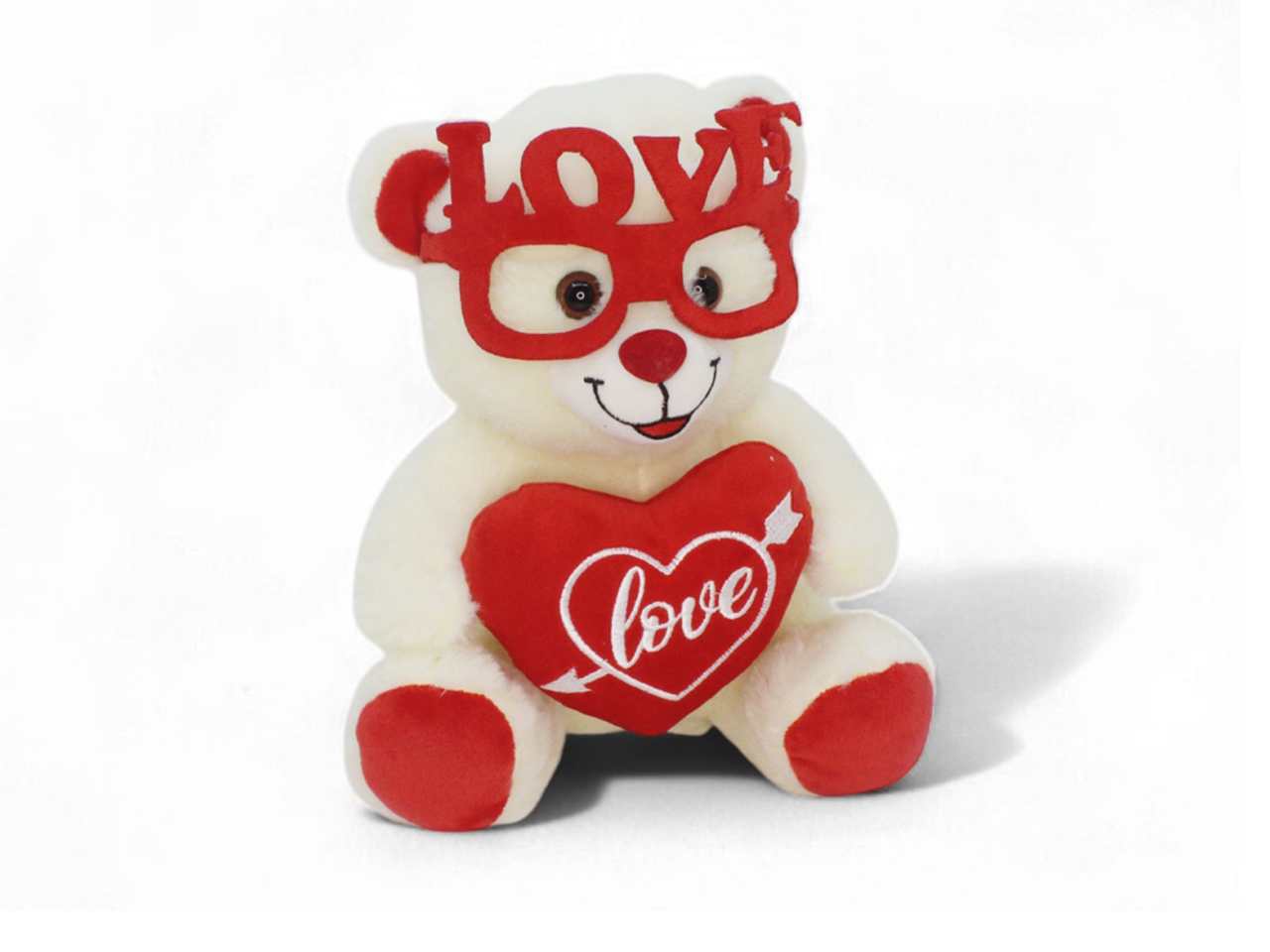 PELUCHE ORSO 25CM BIANCO C/OCCHIALI E CUORE 18354