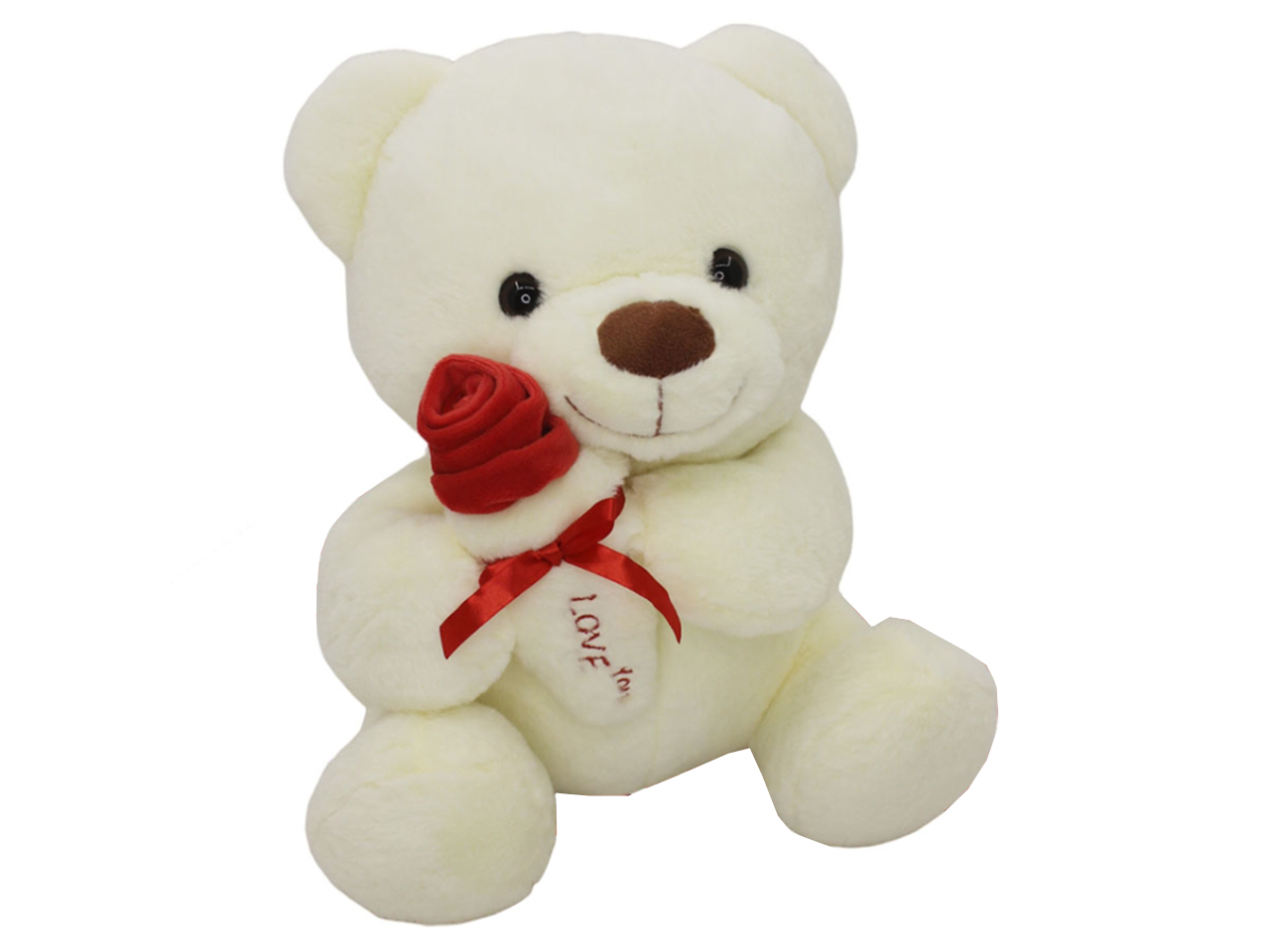 PELUCHE ORSO 35CM BIANCO CON ROSA ROSSA 98572
