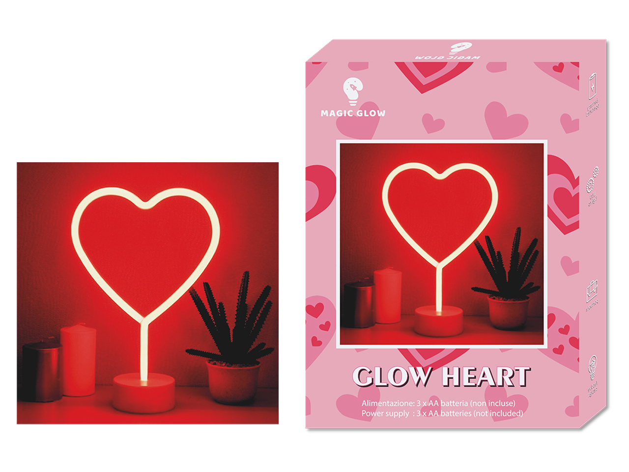 GLOW HEART STAND LUCE LED COLOR BATTERIA FL-AX-01 GLOW HEART STAND LUCE LED COLOR BATTERIA FL-AX-01