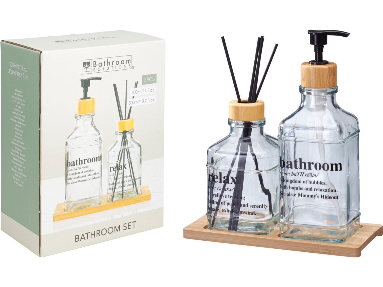 SET BAGNO VETRO 2PZ C/BASE BAMBU CF7000010