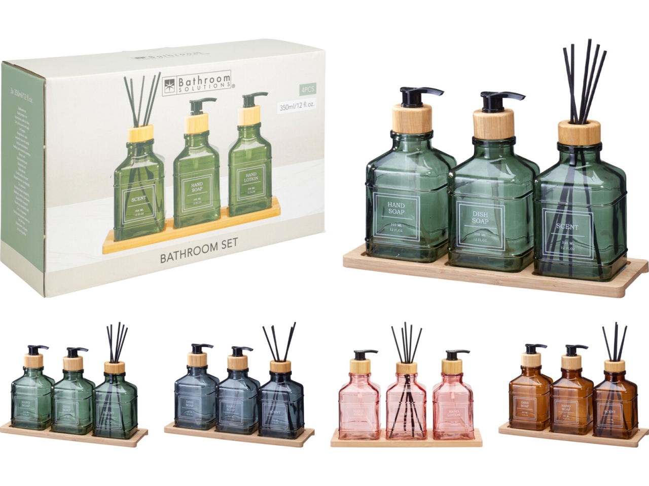 SET BAGNO VETRO 3PZ C/BASE BAMBU ASS. CF7000020