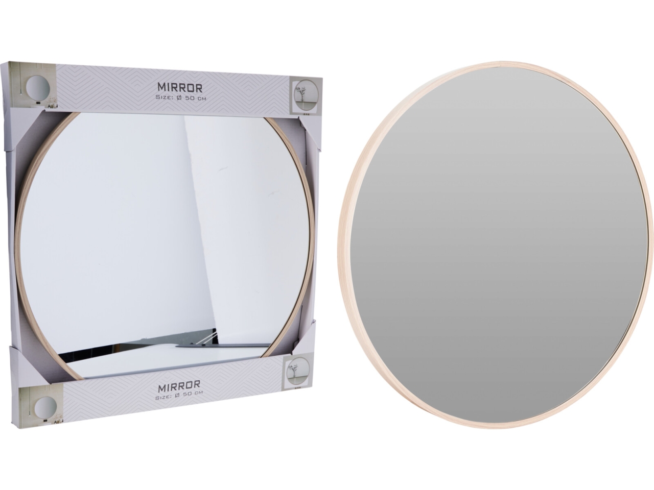 SPECCHIO ALU TONDO 50CM MARRONE CHIARO FL2800150