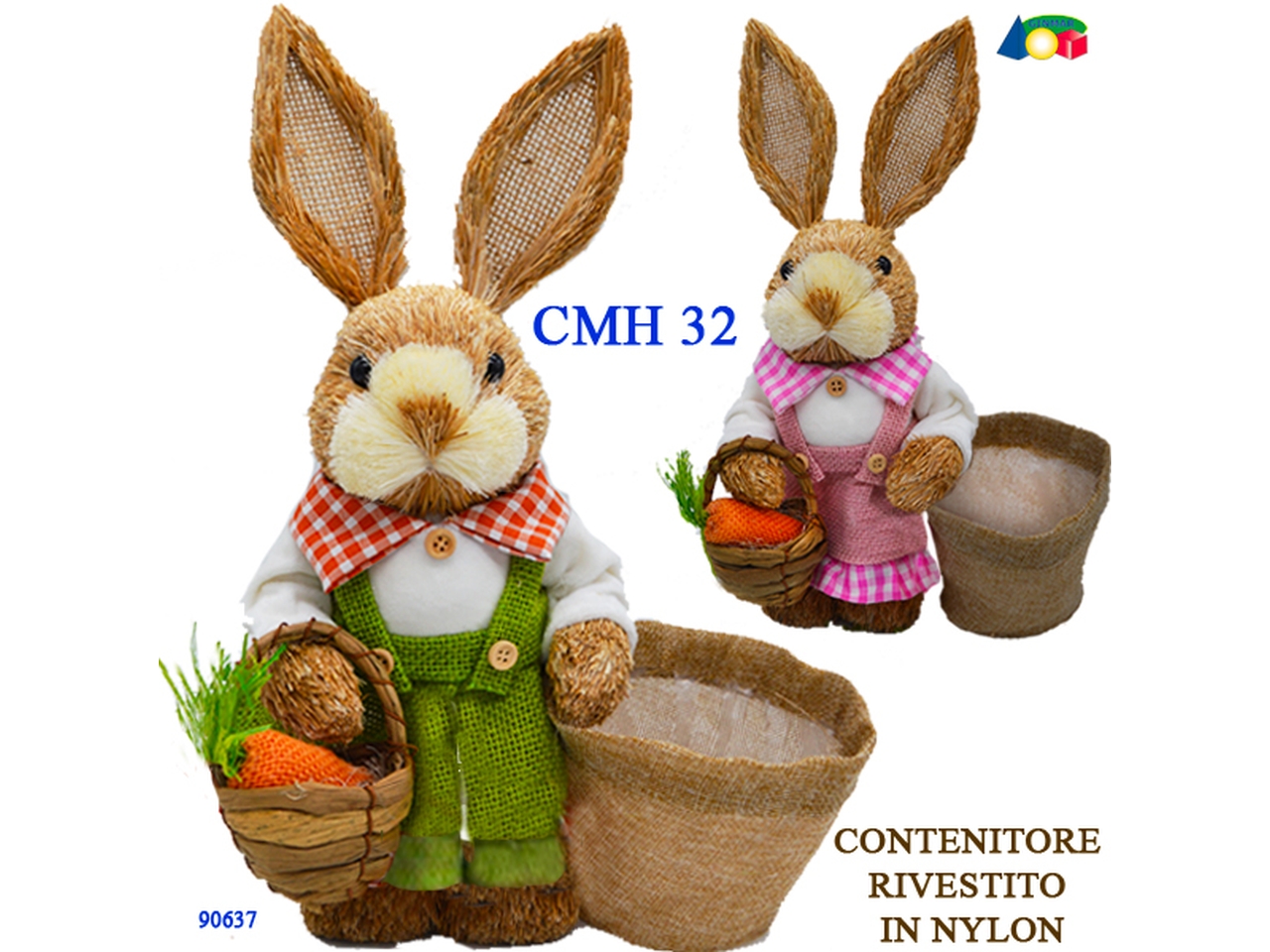 CONIGLIO PAGLIA C/VESTITO JUTA COLOR E SACCO 90637
