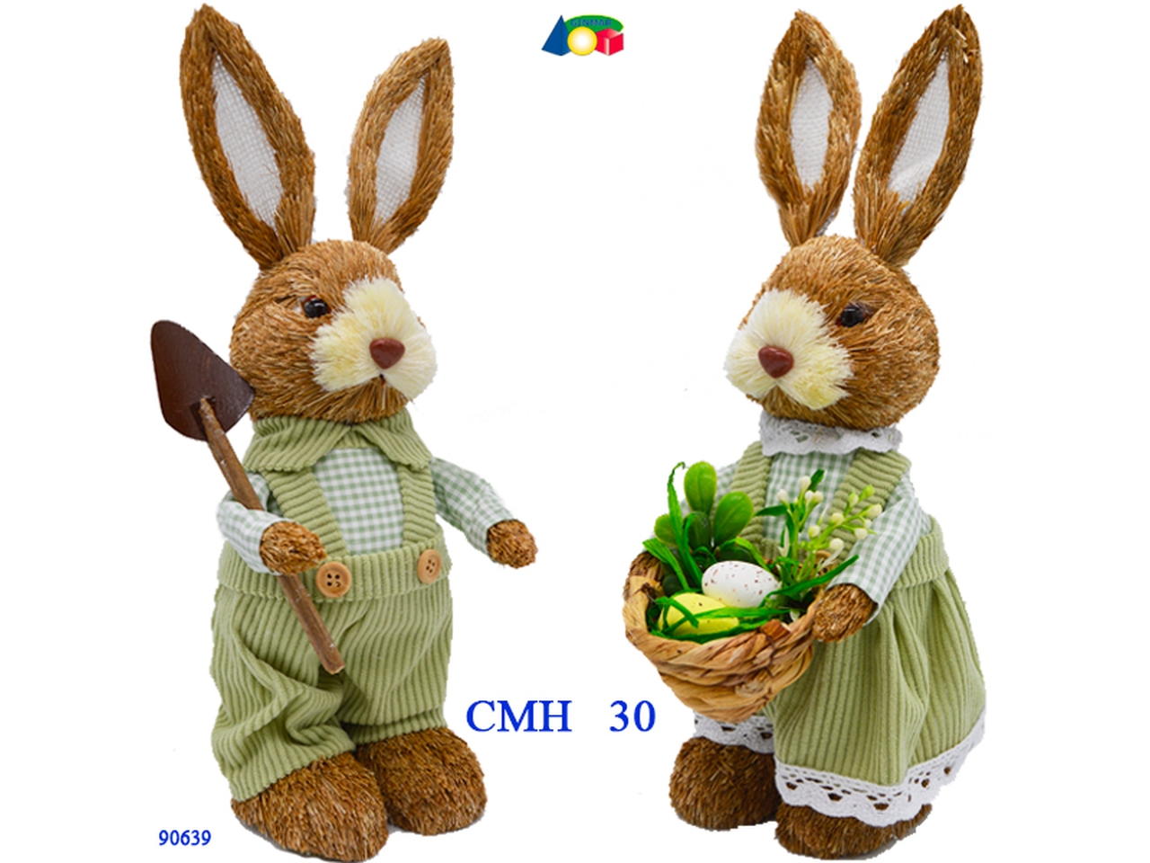 CONIGLIO PAGLIA C/VESTITO VELLUTO E CESTINO 90639