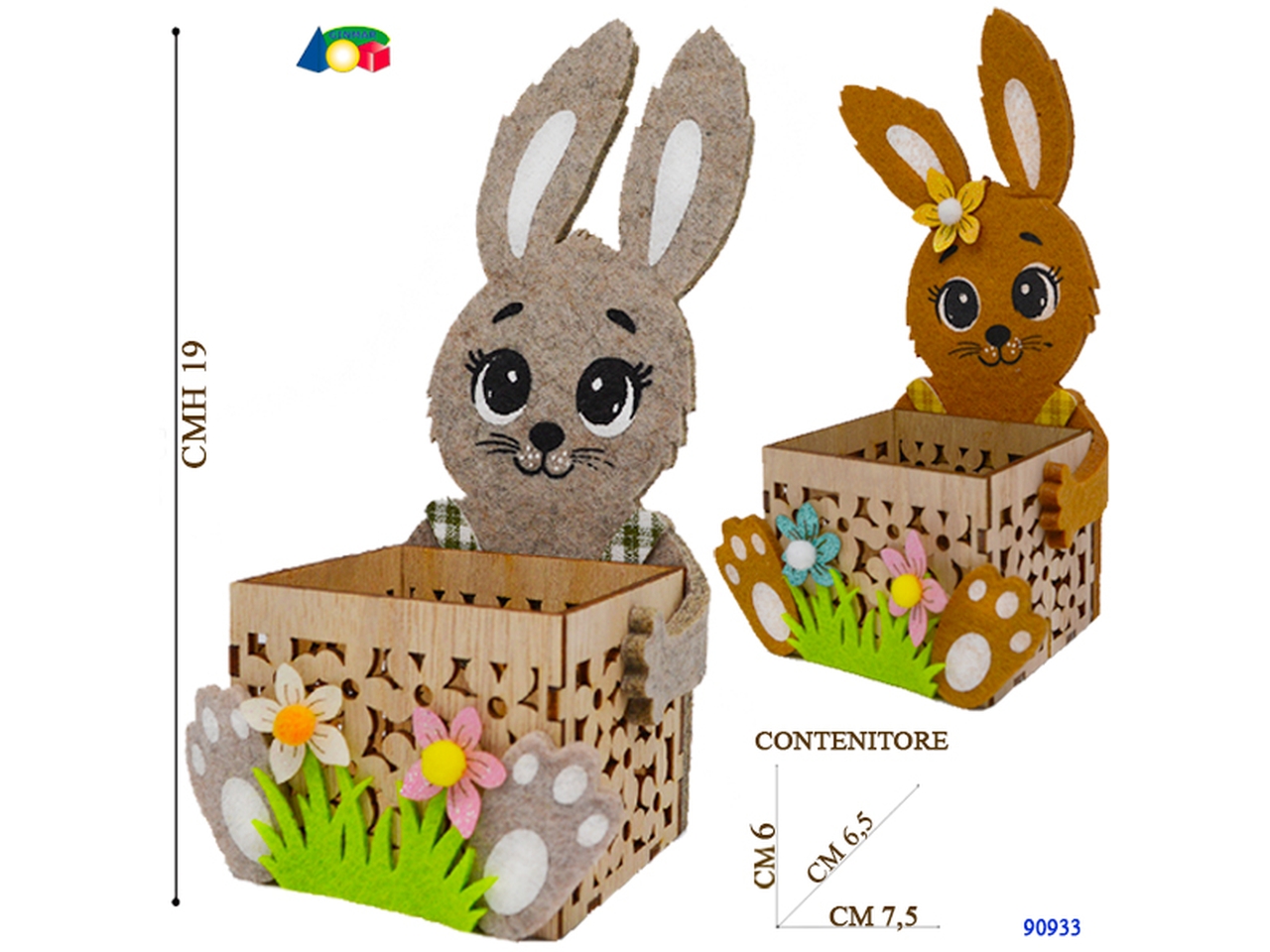 CASSETTINA LEGNO DECORO CONIGLIO IN FELTRO 90933