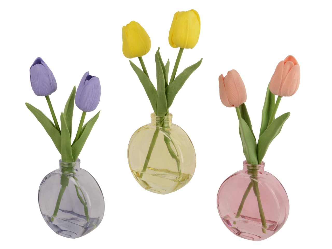 VASO VETRO C/2 TULIPANI 3 ASS. 9×3.5xH.25CM 872993