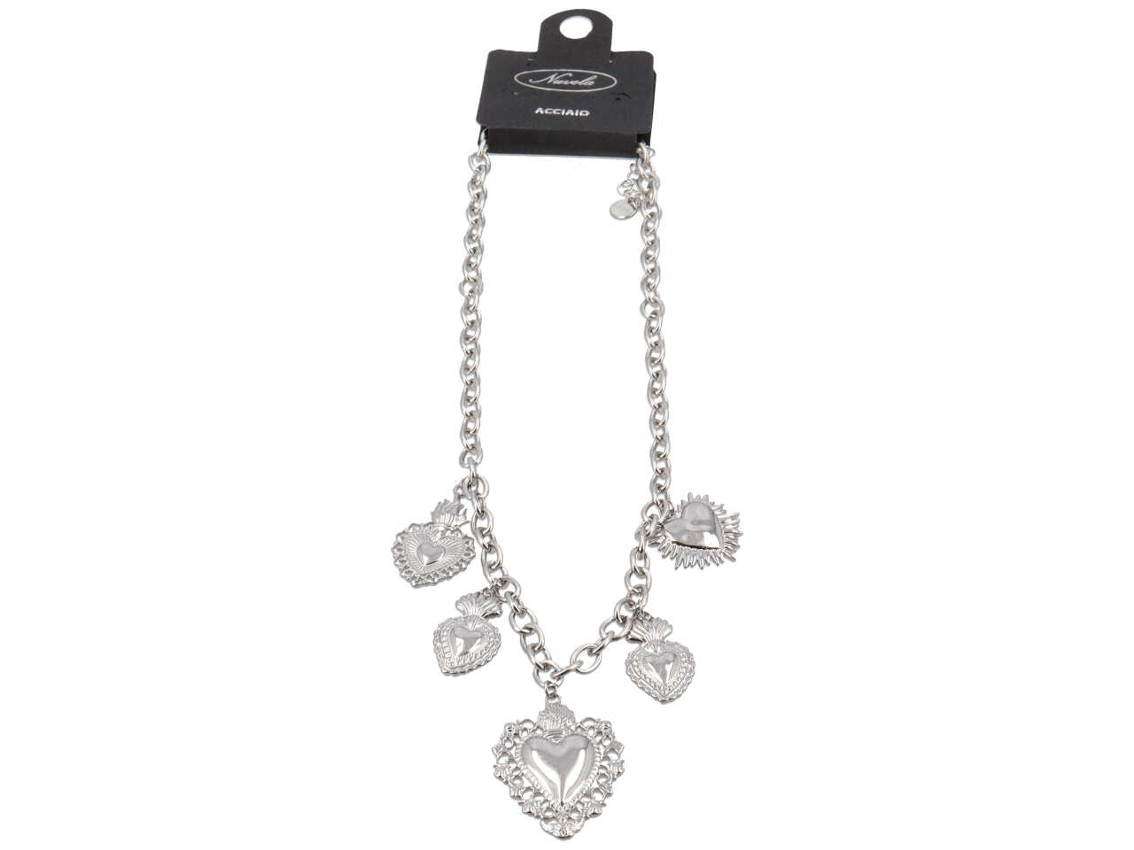 COLLANA CATENA OVALE E CUORI SACRI