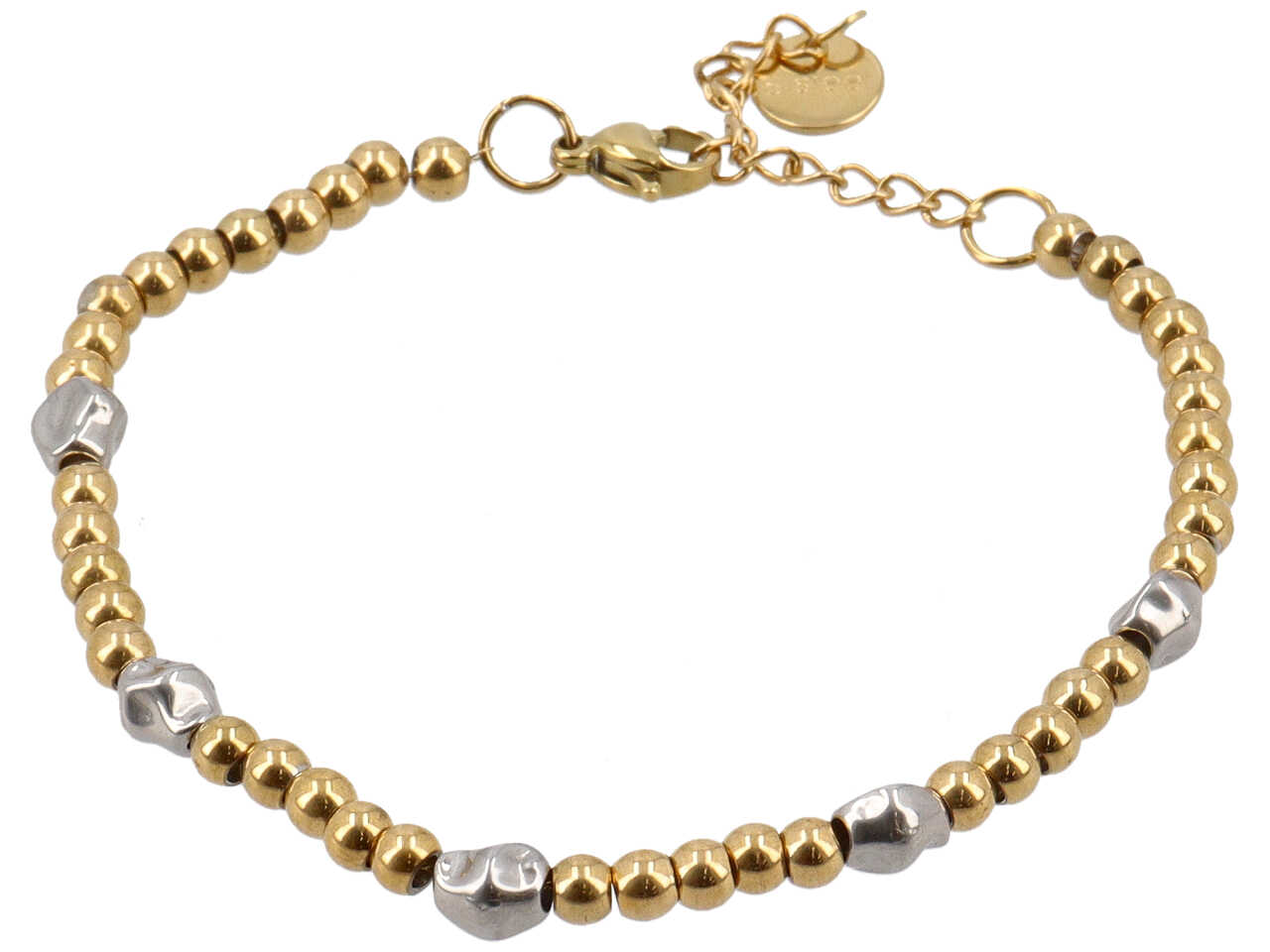BRACCIALE SFERE 4MM ORO E PEPITE ACCIAIO BRACCIALE SFERE 4MM ORO E PEPITE ACCIAIO