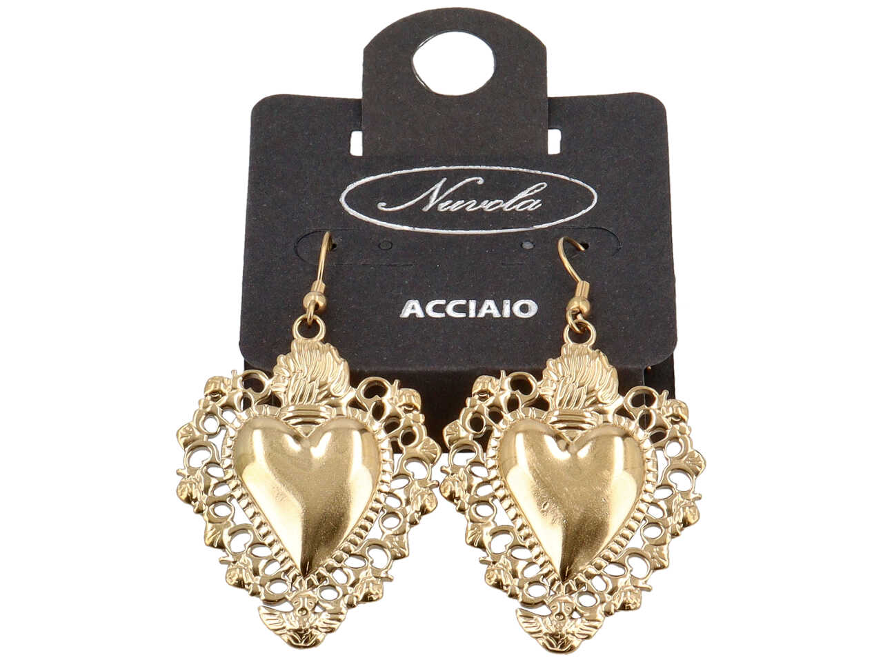 ORECCHINI AMO E CUORE SACRO GRANDE ORO