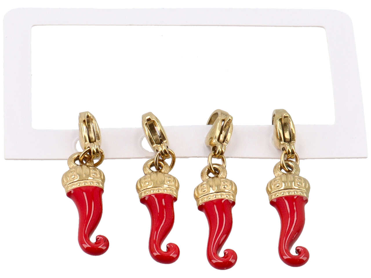 PENDENTI CORNO ROSSO CON CORONA ORO 4PZ PENDENTI CORNO ROSSO CON CORONA ORO 4PZ