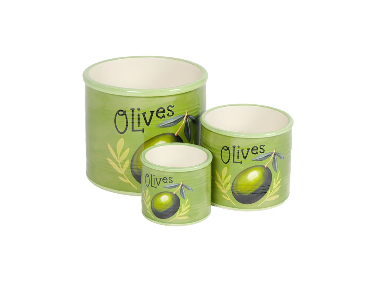 VASETTI CERAMICA 3PZ C/DECORO OLIVE 144731 VASETTI CERAMICA 3PZ C/DECORO OLIVE 144731