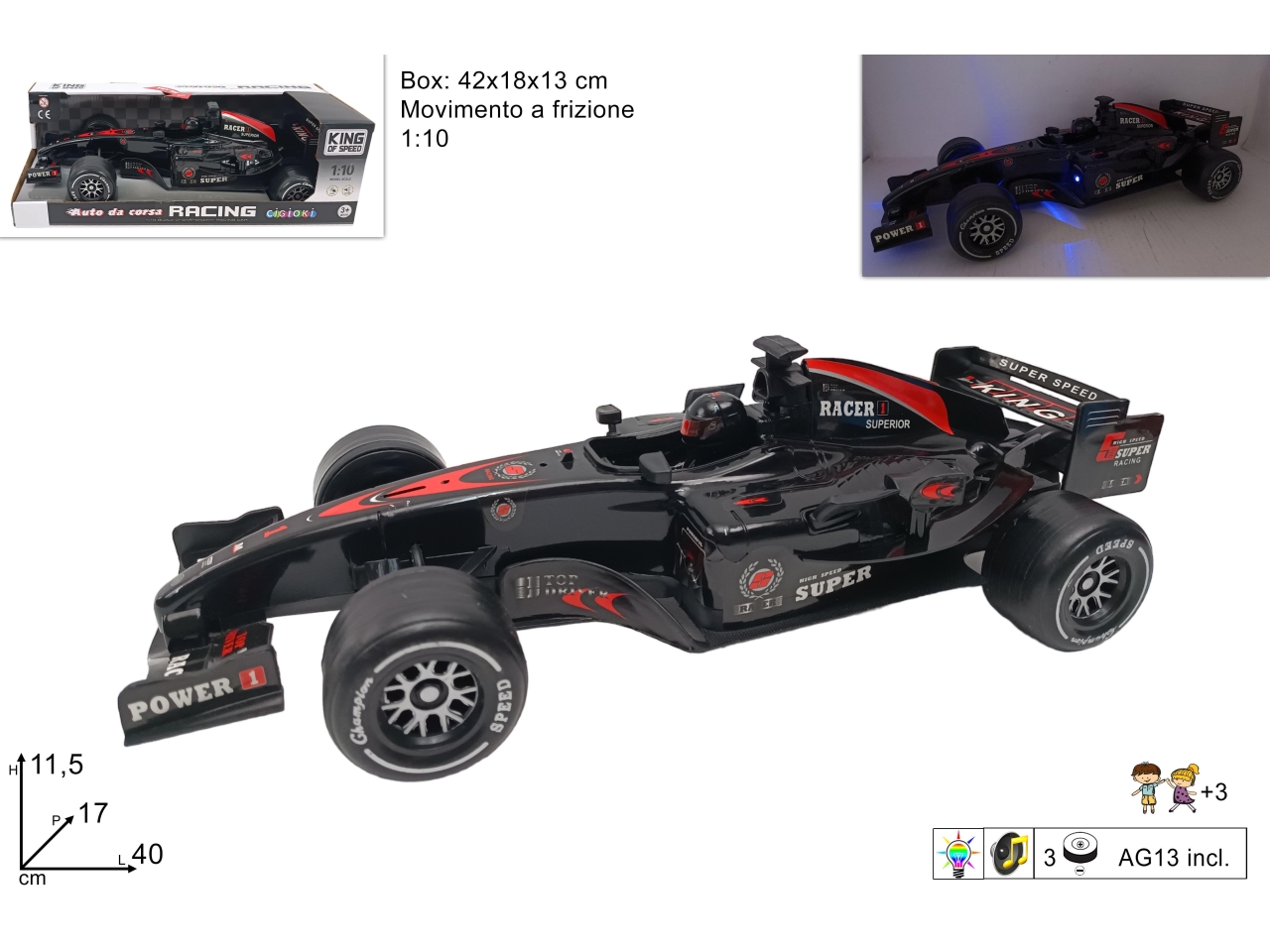 MACCHINA DA CORSA 1:10 C/LUCI SUONO DTO24000301 MACCHINA DA CORSA 1:10 C/LUCI SUONO DTO24000301