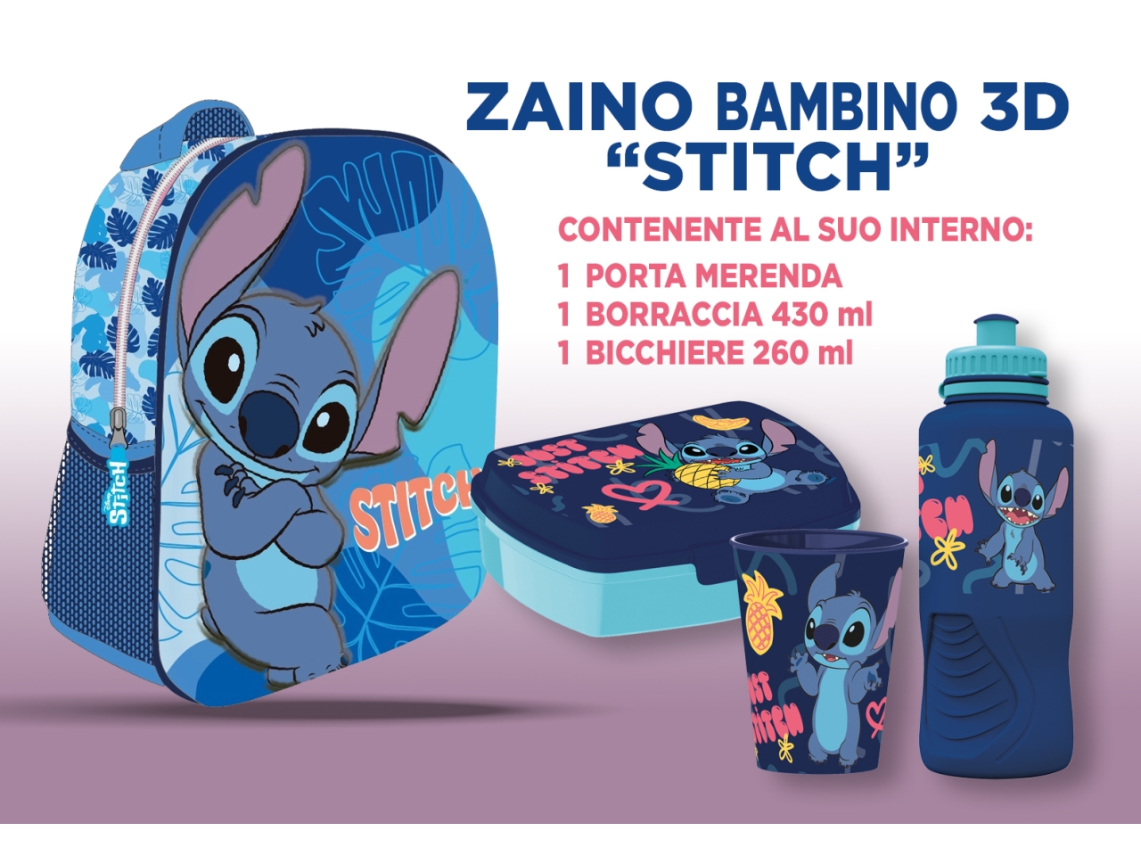 STITCH BOY ZAINETTO 3D 30CM CON ACCESSORI VP1301ST
