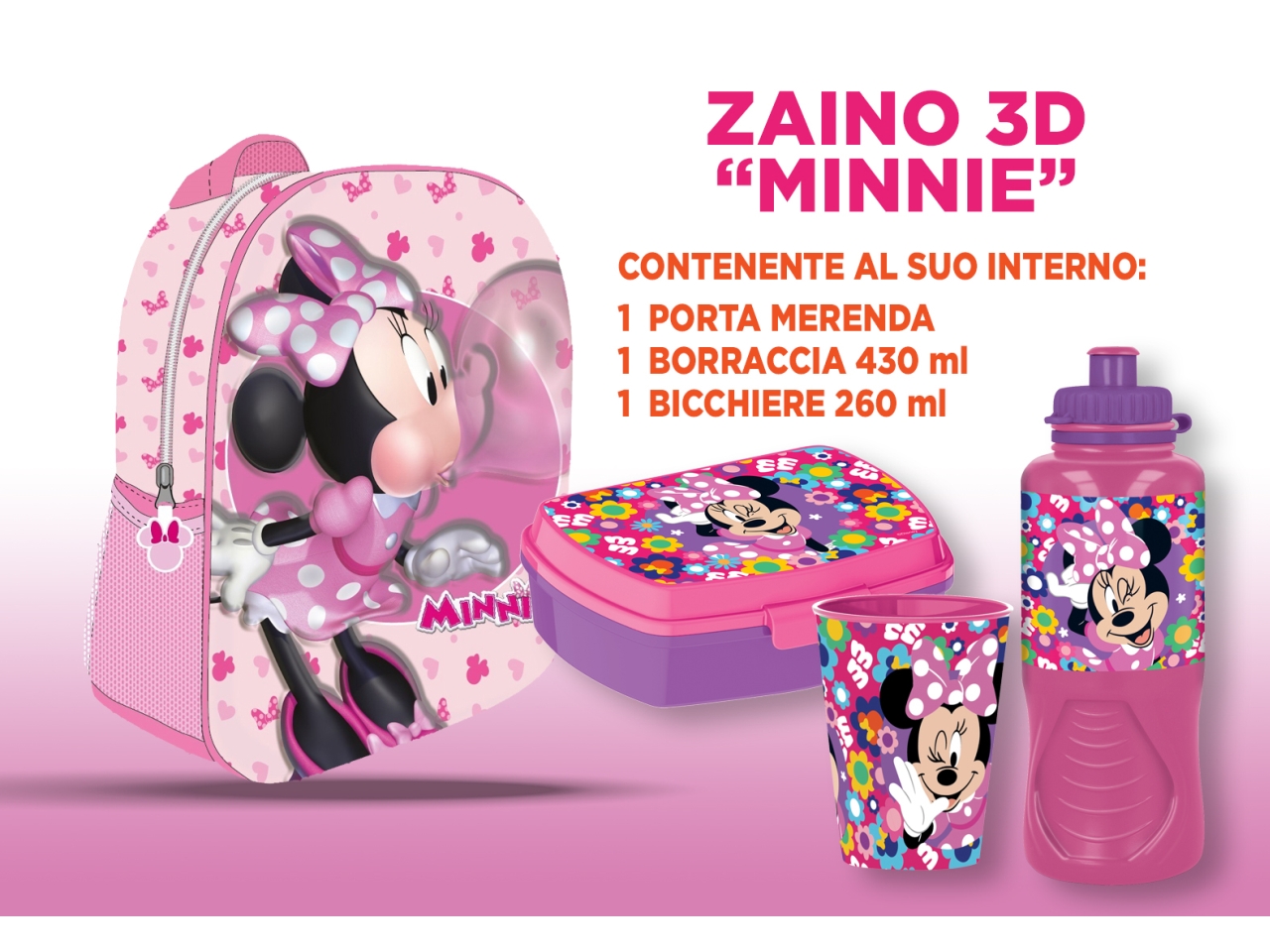MINNIE ZAINETTO 3D 30CM CON ACCESSORI VP1965MN