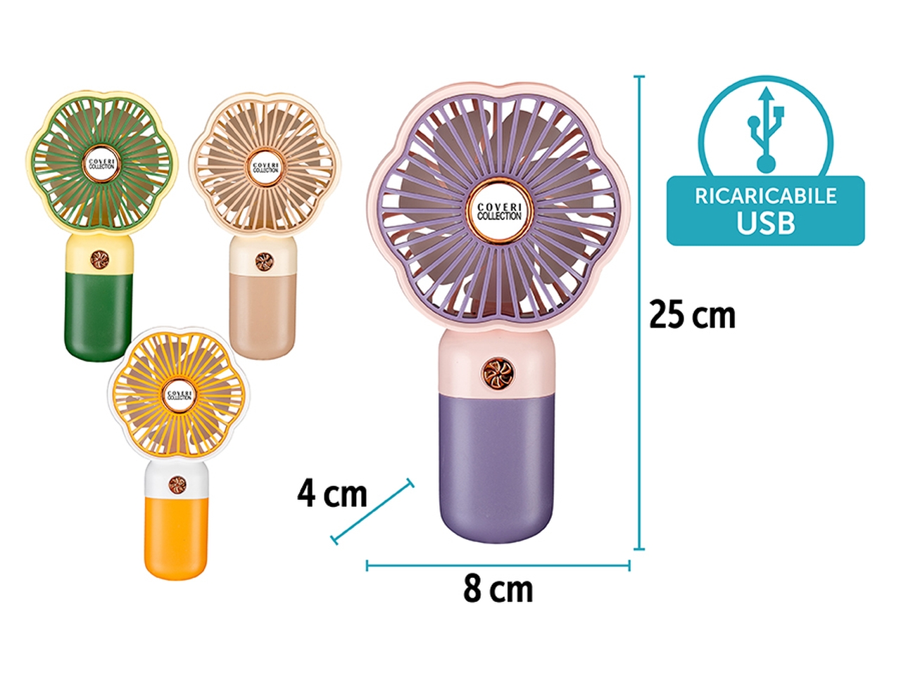 VENTILATORE PORTATILE RIC. 8X4X25CM 4ASS. 39652428