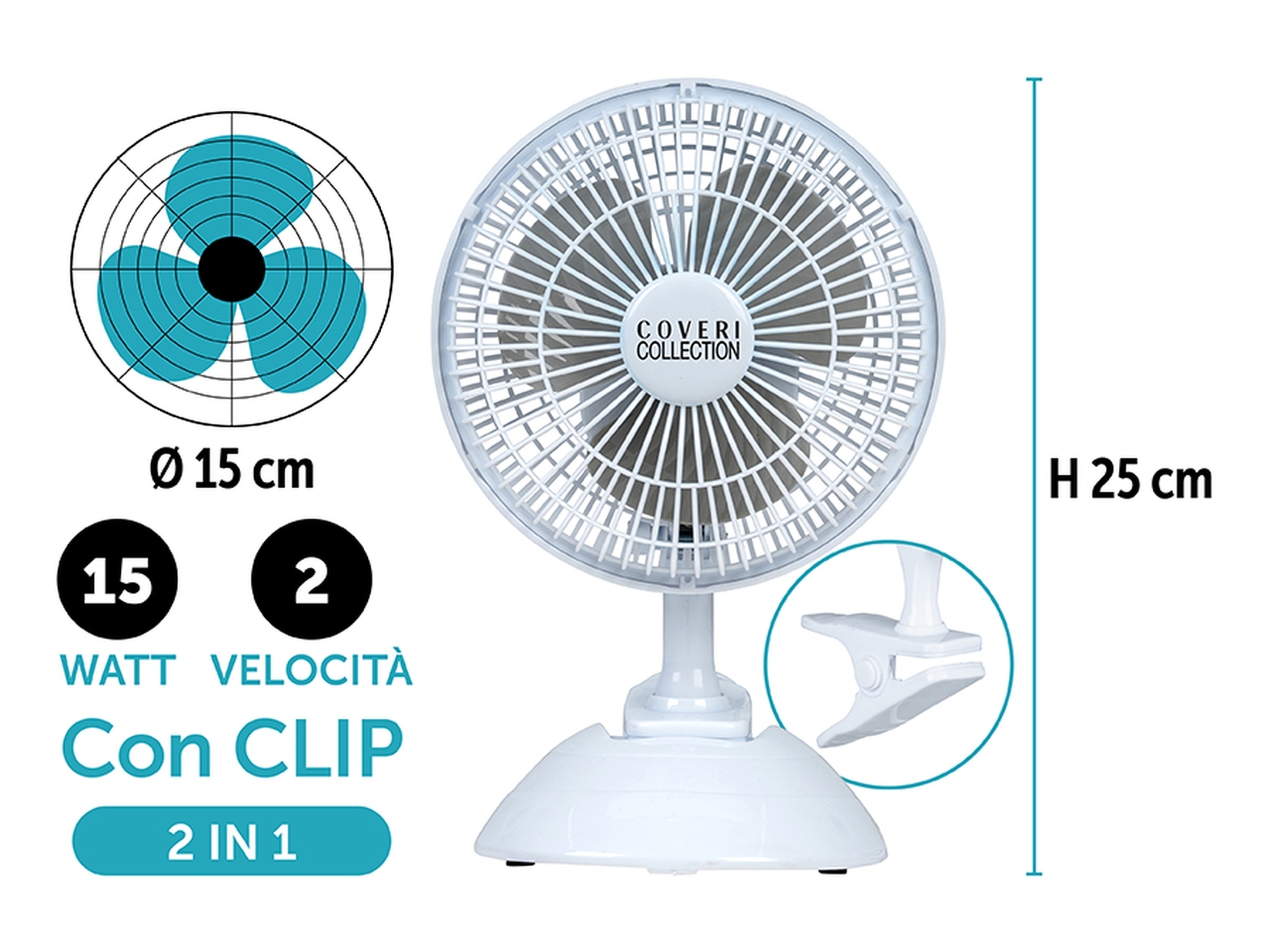 VENTILATORE TAVOLO 15W D15CM BIANCO/GRIGIO 6472013