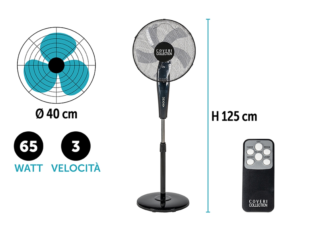 VENTILATORE PIANTANA 65W H.125CM C/TELECOM 6472029