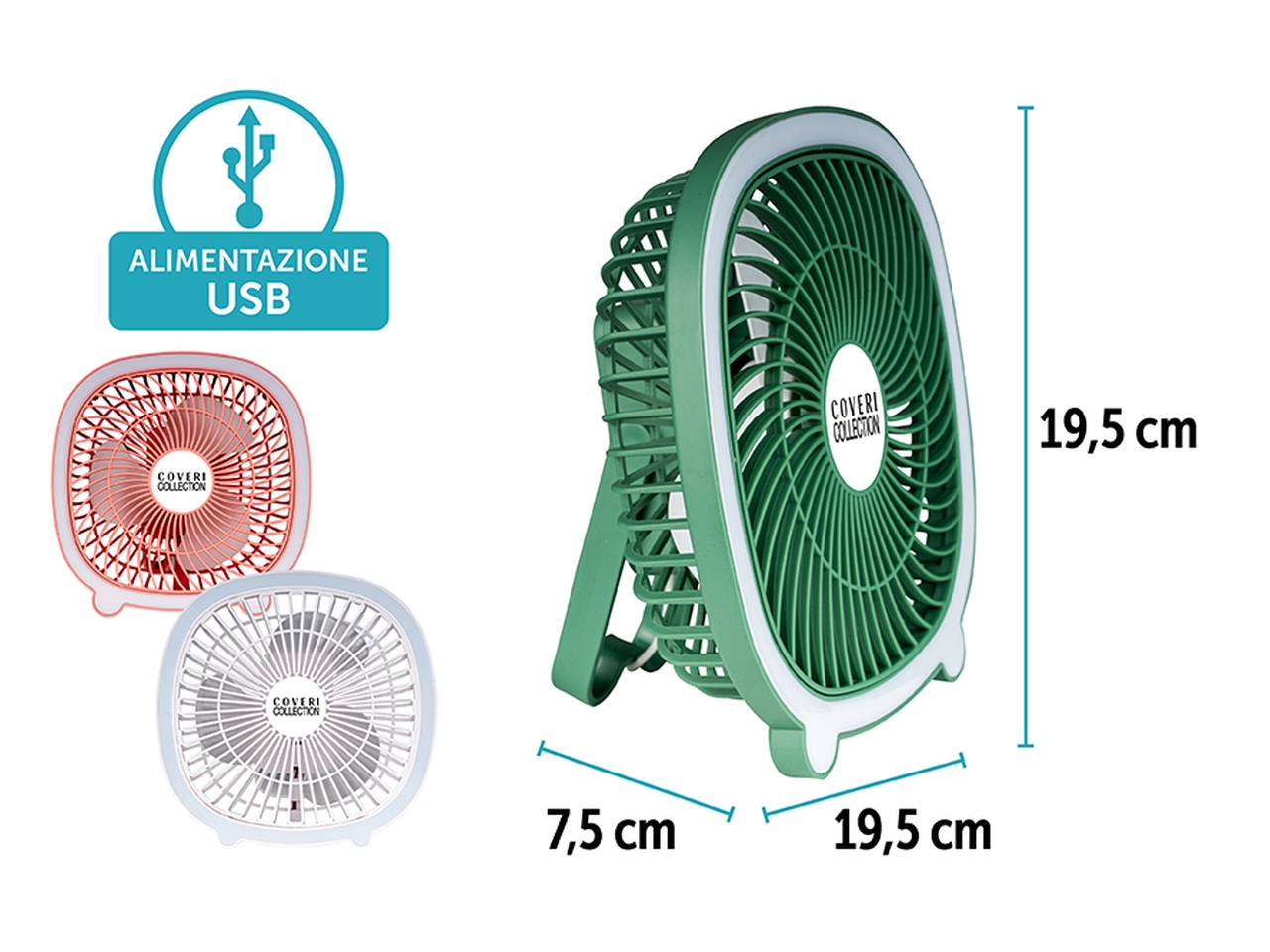 VENTILATORE TAVOLO LED 19.5X7.5X19.5CM 3AS 6611046