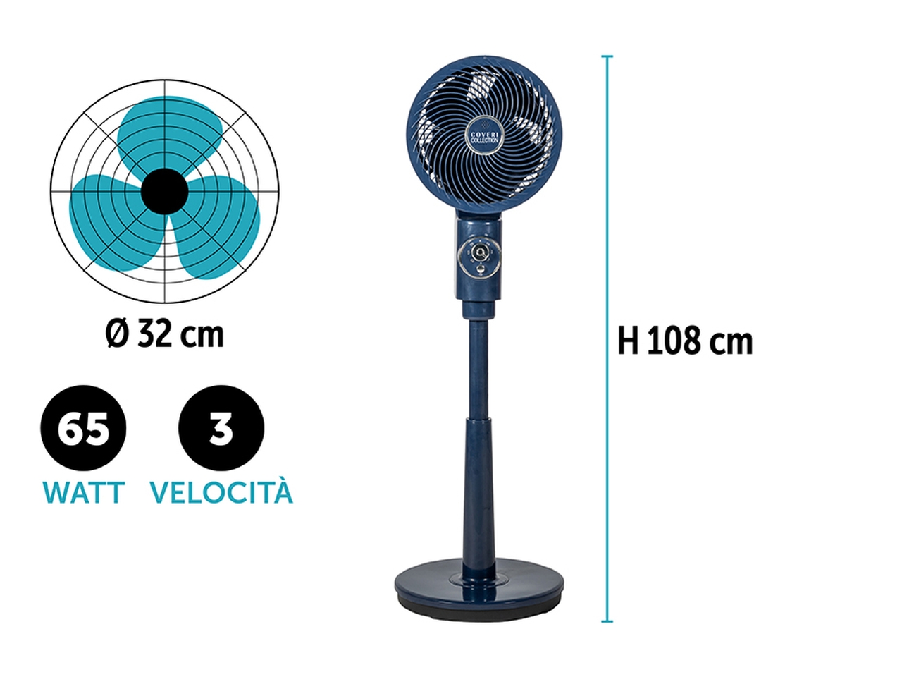 VENTILATORE PIANTANA 65W D.32XH.108CM BLU 6764025
