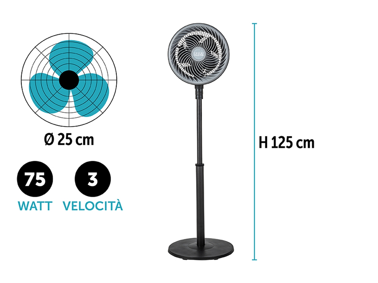 VENTILATORE PIANTANA 75W H.125CM NERO 7060009