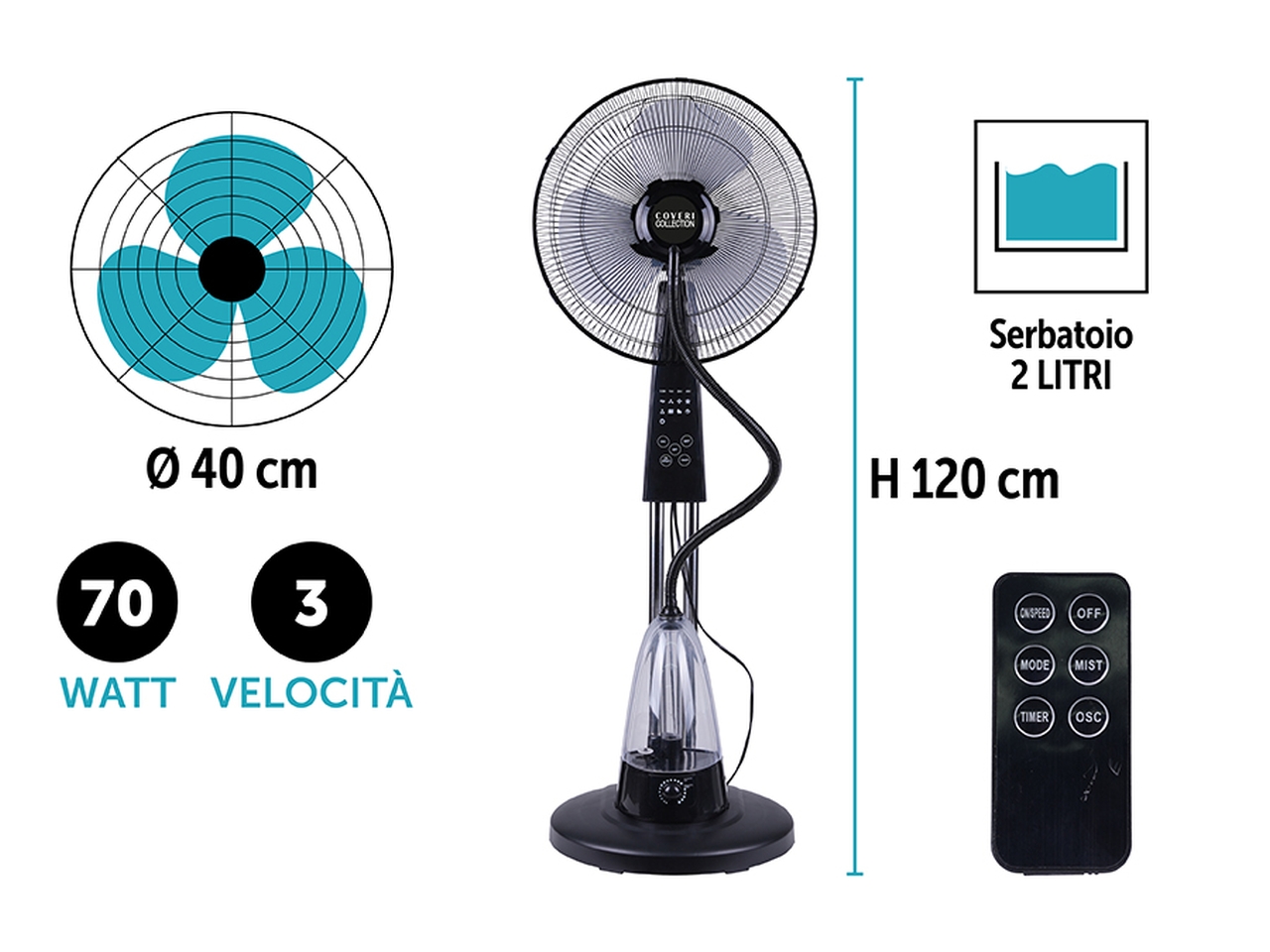 VENTILATORE NEBULIZZ. 2LT 70W H120 C/TELEC 7066001