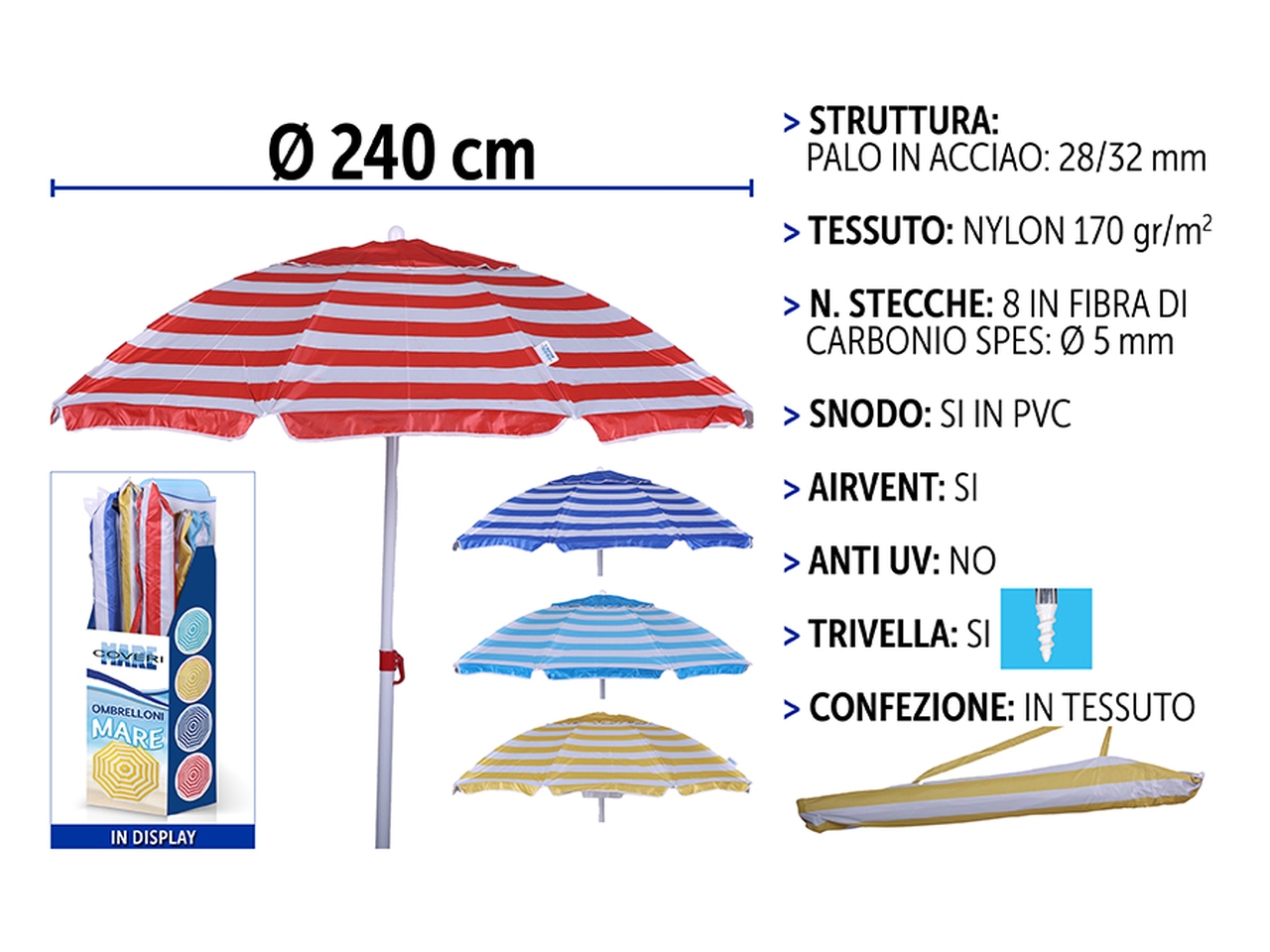 OMBRELLONE 240/28/32 ACCIAIO/NYLON 4ASS. 4096430