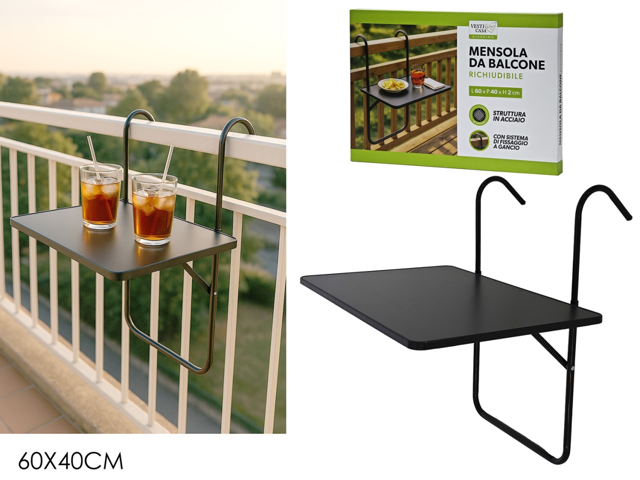 MENSOLA DA BALCONE 60X40CM ANTRACITE 798103