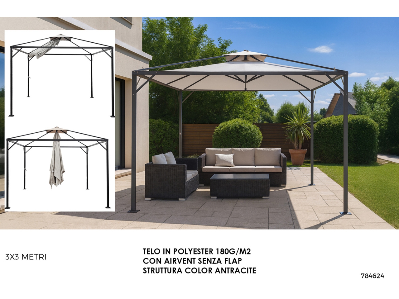GAZEBO OMBRELLONE 3X3MT ECRU 784624