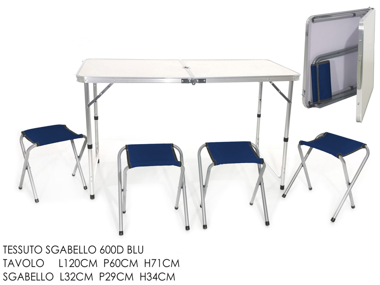 TAVOLO CAMPEGGIO 120X60XH.71CM C/4 SGABELLI 798095 TAVOLO CAMPEGGIO 120X60XH.71CM C/4 SGABELLI 798095