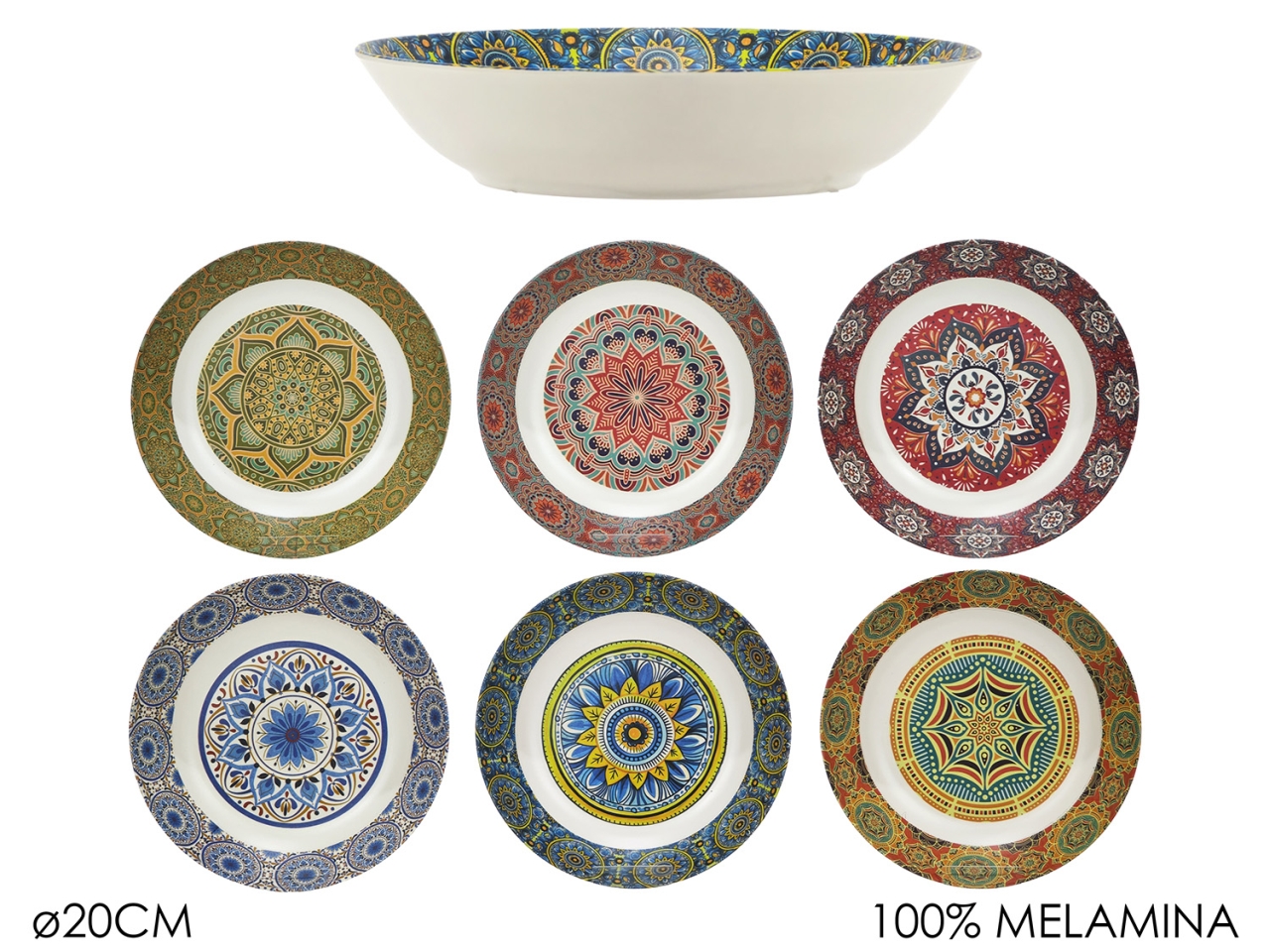 PIATTO FONDO MELAMINA MANDALA Ø20CM 6ASS 512738