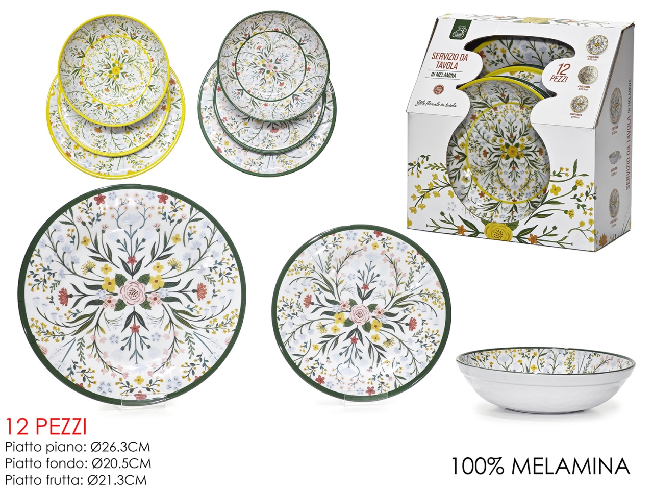 SERVIZIO PIATTI MELAMINA FIORI 12PZ 2ASS. 758628 SERVIZIO PIATTI MELAMINA FIORI 12PZ 2ASS. 758628