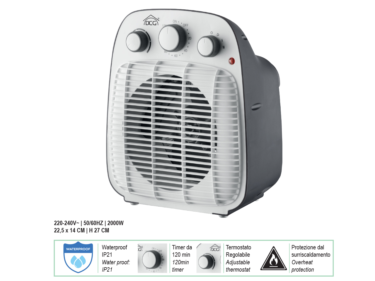TERMOVENTILATORE 2000W 220-240V H.27CM HL9728